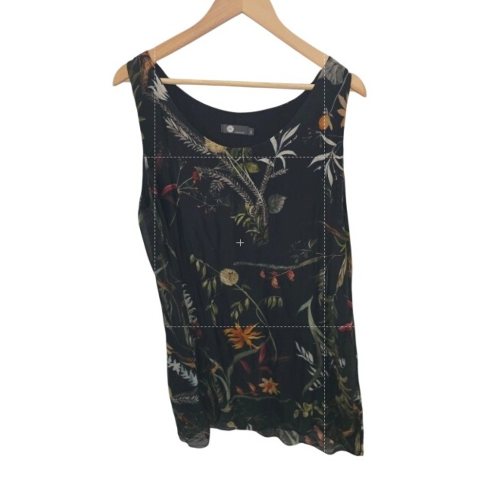 M Made in Italy Sleeveless Flowy Dress XL Silk Dark Botantical